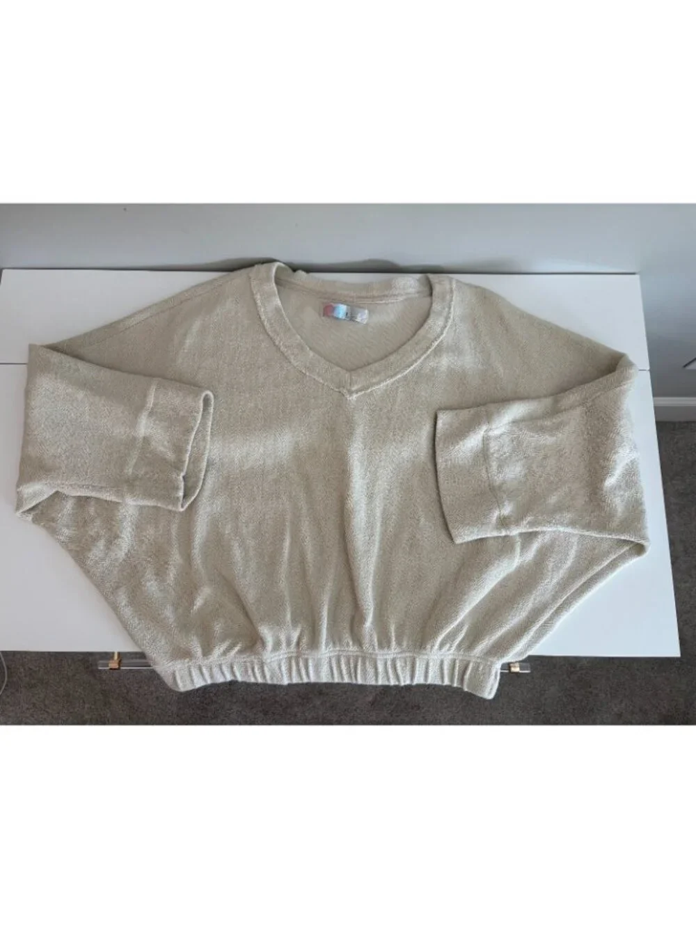 Free People Beach BRB Solid Terry Pullover M Oatmeal 100% Cotton Oversized